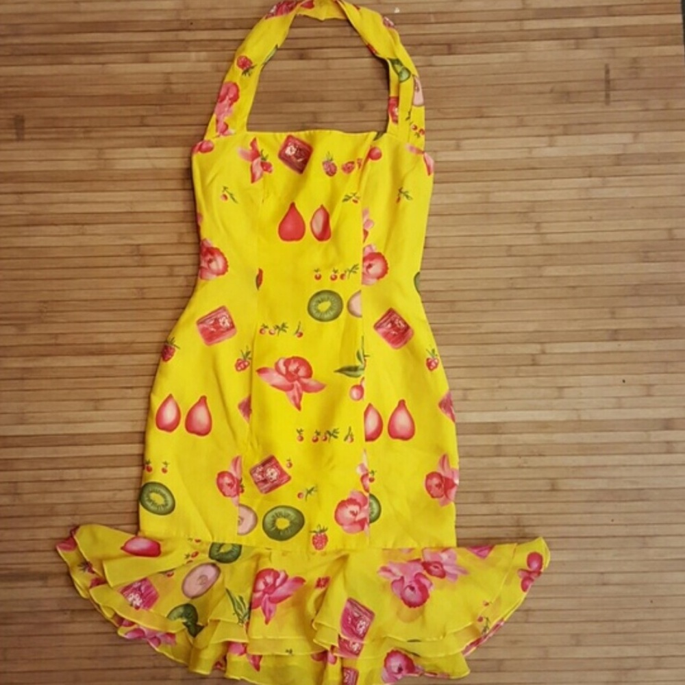 VINTAGE FRUIT WIGGLE DRESS 1950’s VACATION CHIC SILK RARE